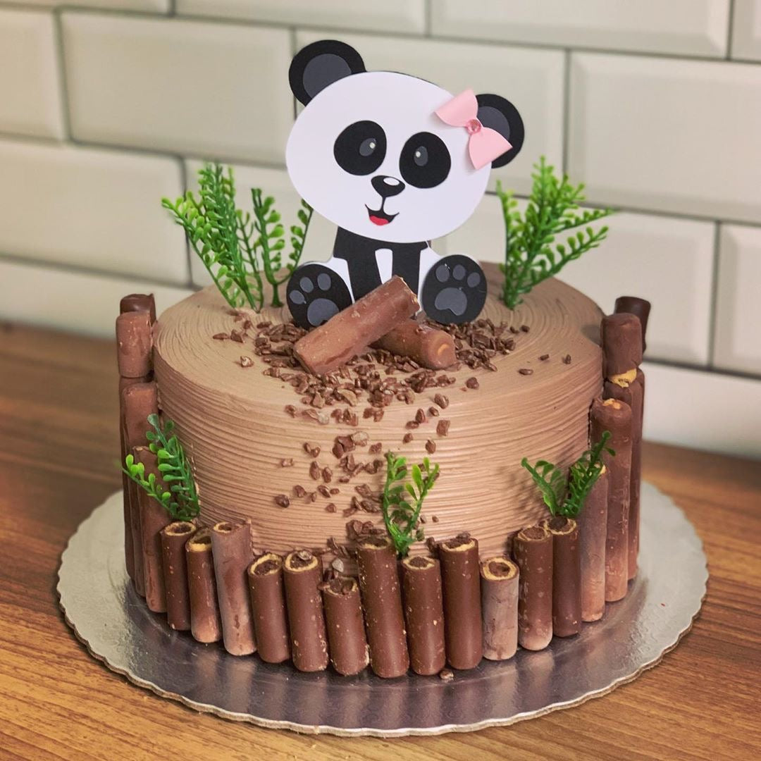 Cute panda chocolate cake with stiker and decorations 750gm