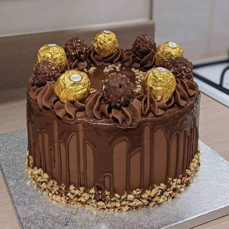 Fully chocolate cake, 1 KG eggless with Ferrero rocher ￼