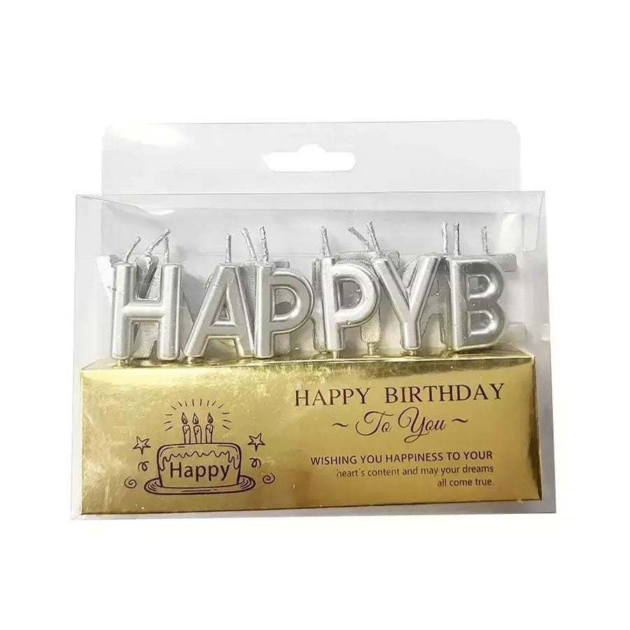 HAPPY BIRTHDAY Silver candel set