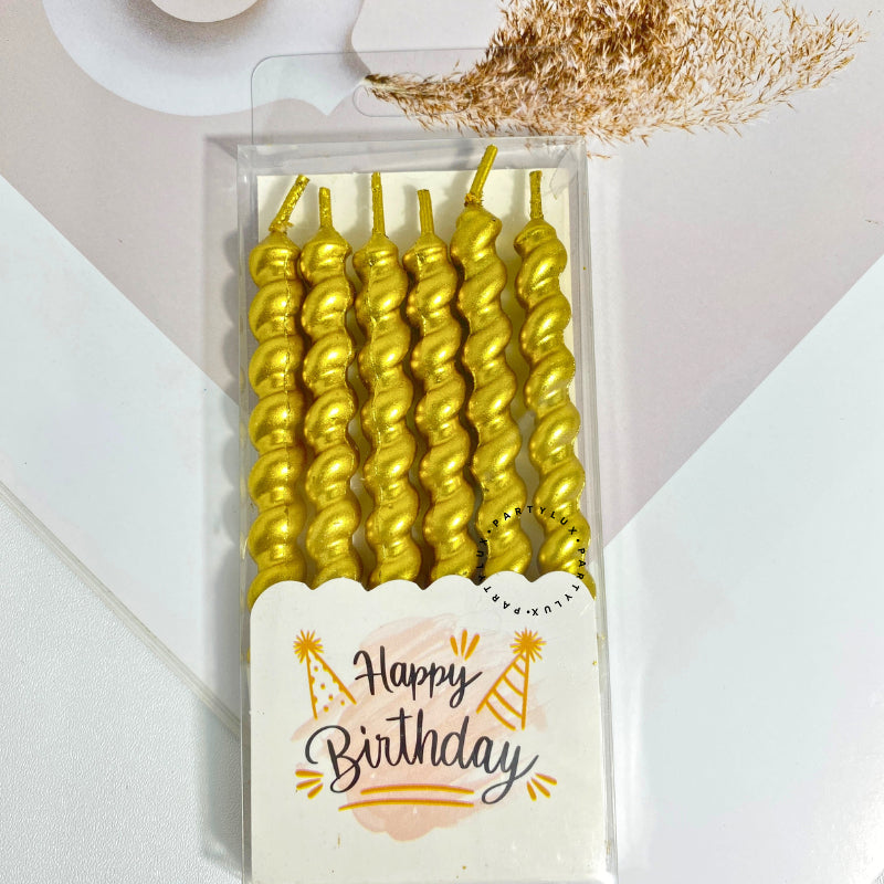 Golden bold spiral candel pack of 6