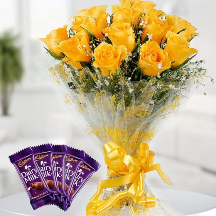 10 yellow rose flower bouquet with beautiful paking and 5 diary milk