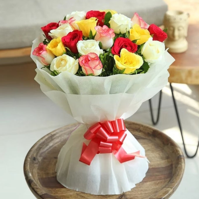 20 Mix Rose flower bouquet with white paper paking