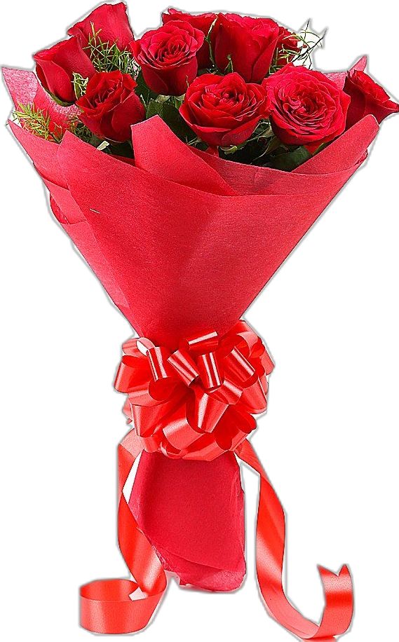 10 Red Rose flower bouquet with Red paper paking round
