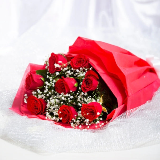 8 Rose Flower bouquet with Red paper paking