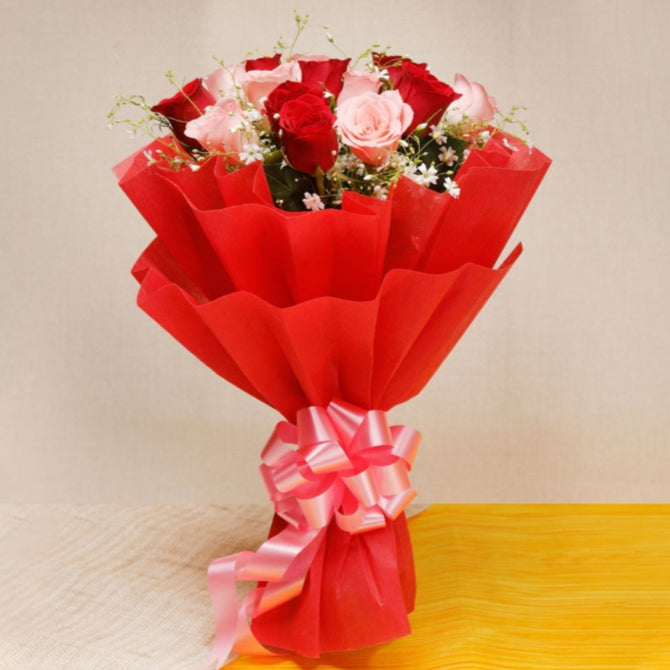 Red and Pink colour 20 rose flower bouquet with Red paper paking